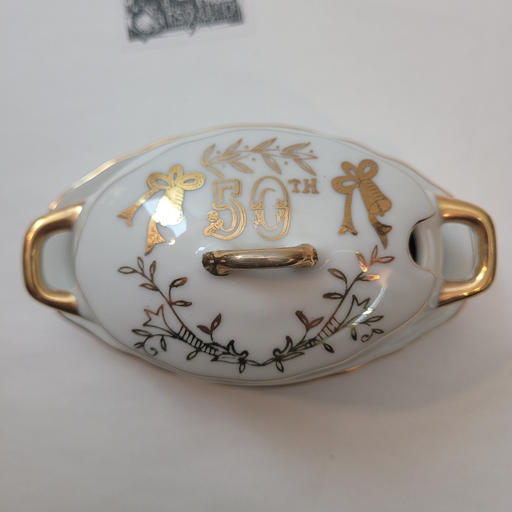 Lefton China 50th Anniversary Miniature Tureen White‎ Gold Hand Painted 5723